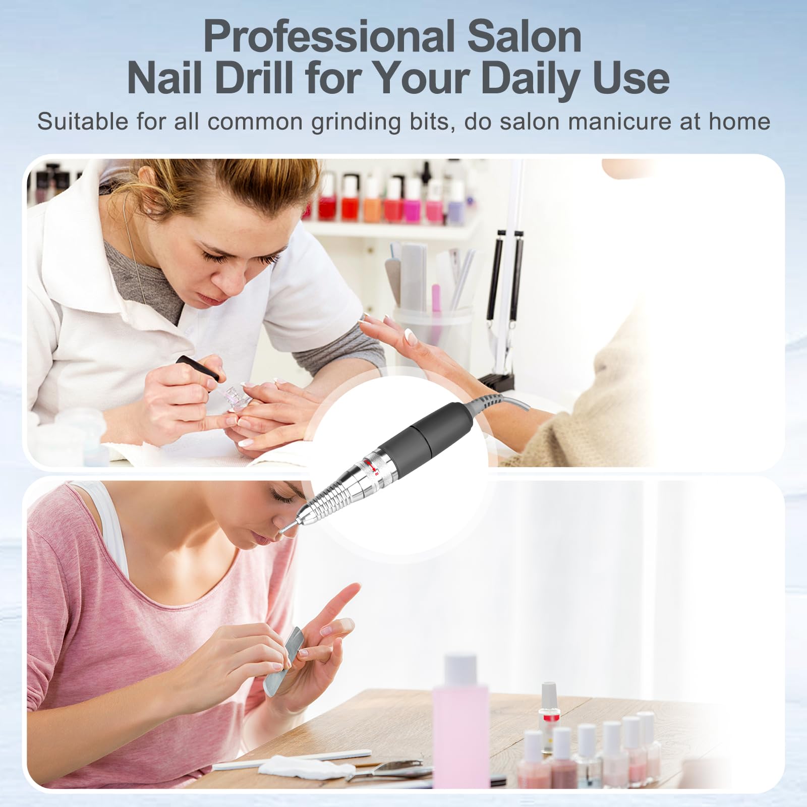 HoMove nail drill handpiece operates quietly for focused work sessions.