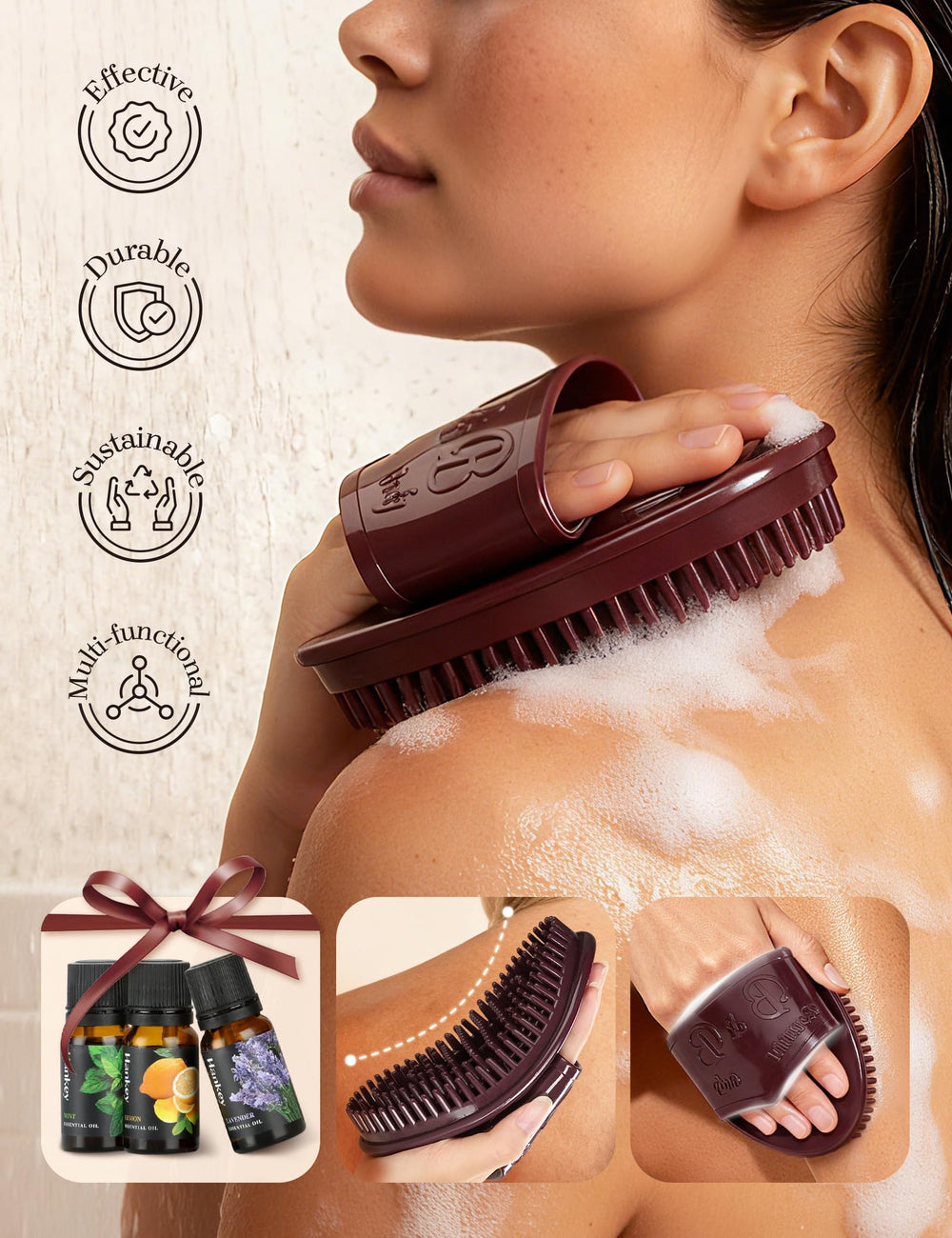 Homsoil Meridian Brush TPU bristles close-up show gentle cleansing and spa-like massage