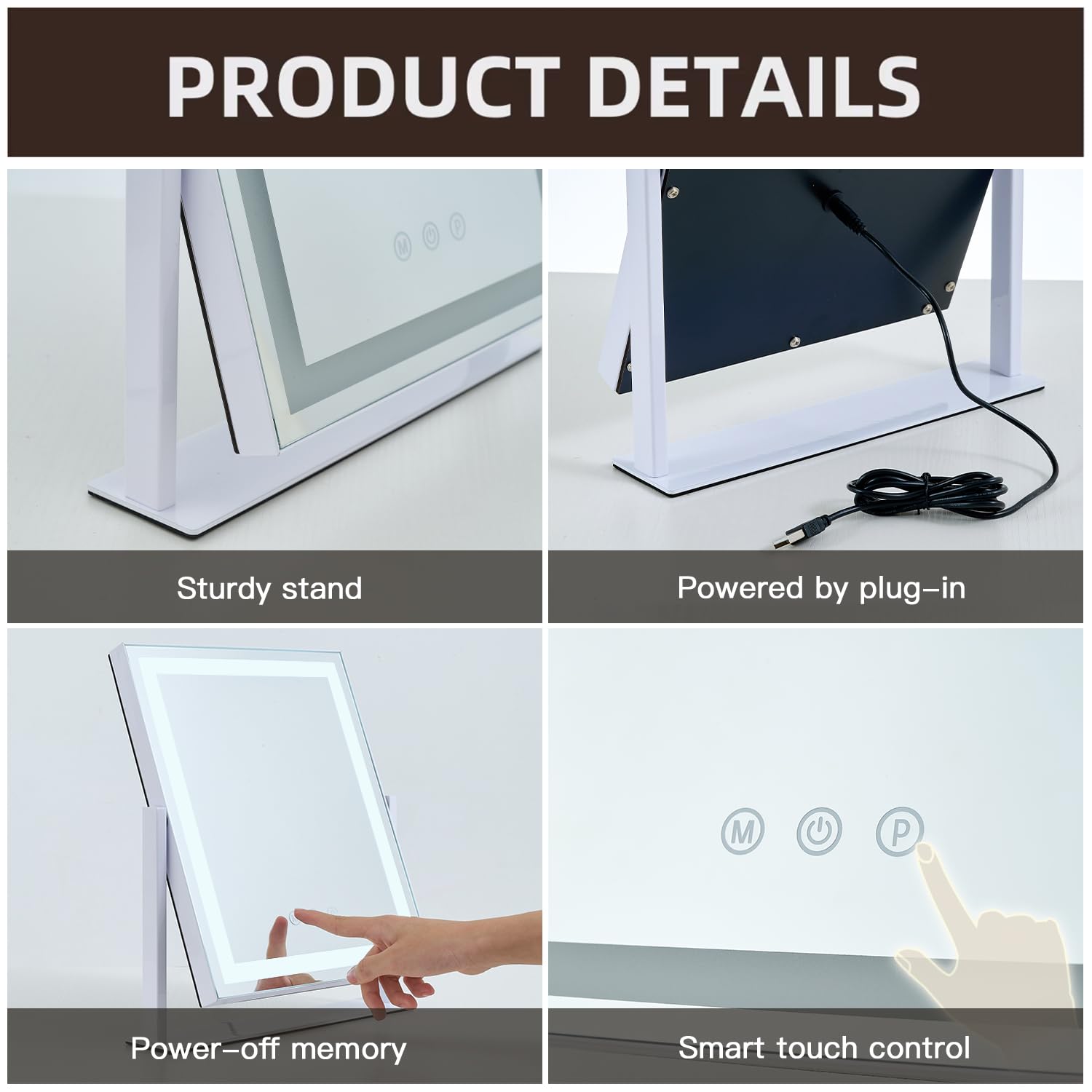 HomTang vanity mirror includes USB cable for quick power setup.