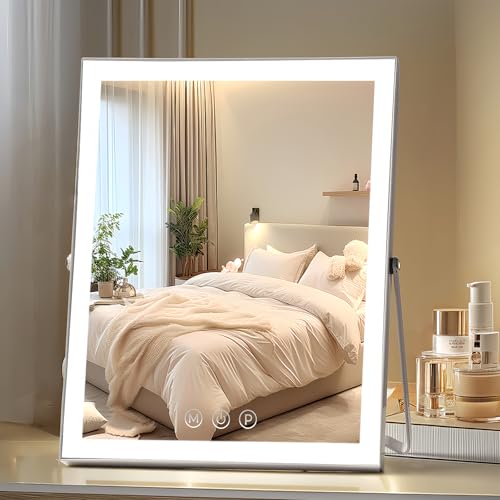Homtang vanity mirror lights 12x10 desk view enables full-face makeup in a compact space.