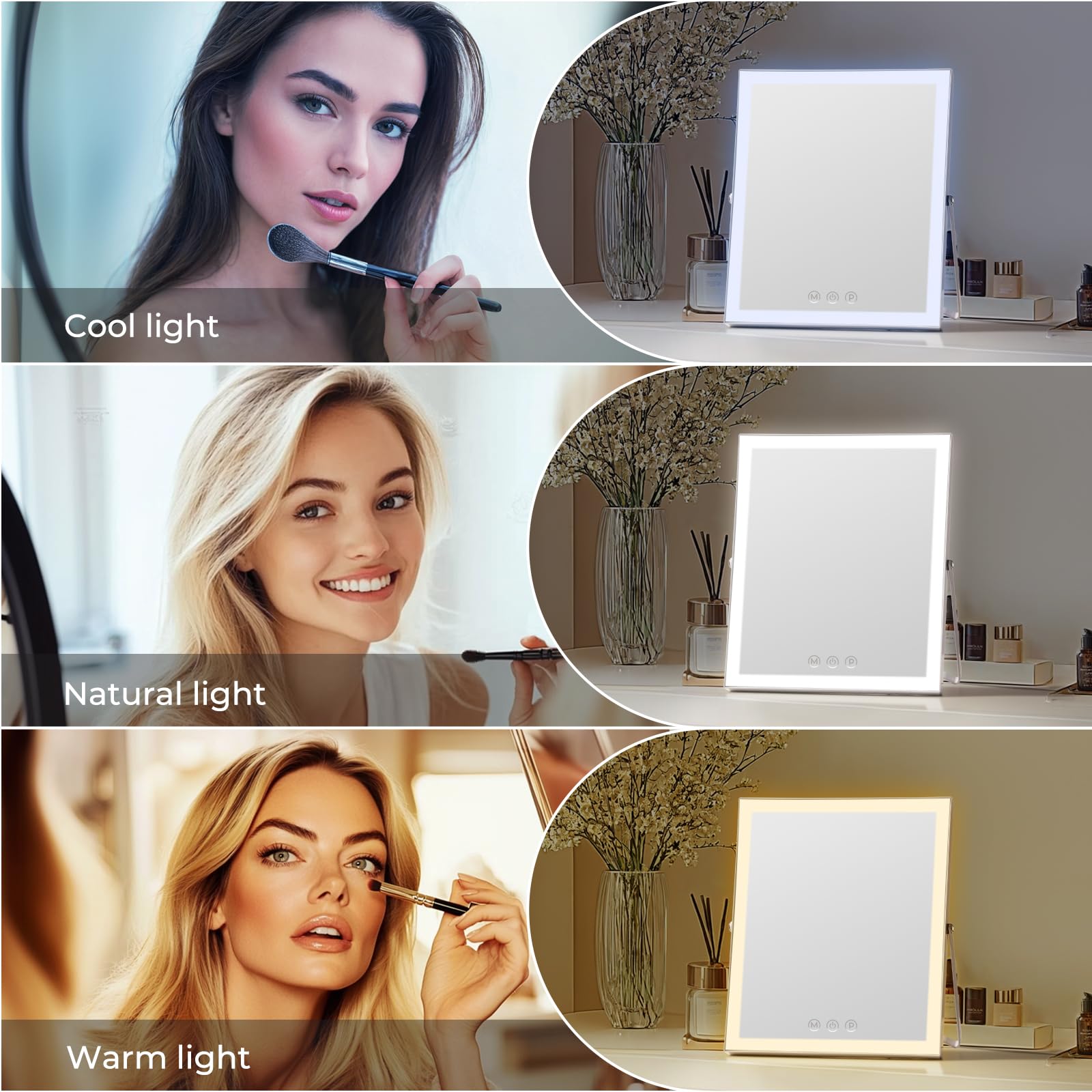 Homtang vanity mirror lights 360-degree rotation for optimal angle and precise application.