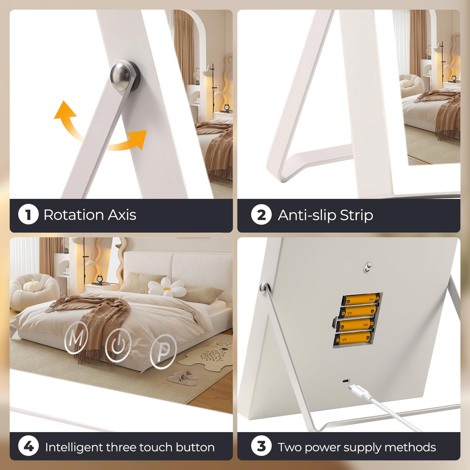 Homtang vanity mirror lights compact size fits on small desks and vanities.