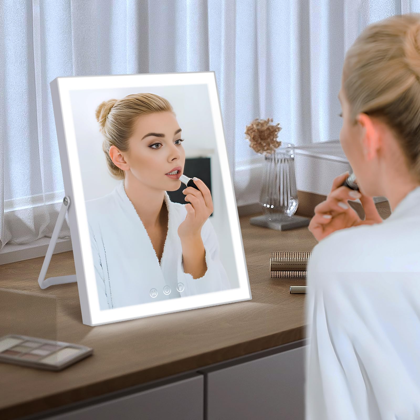 Homtang vanity mirror lights portable design ideal for travel or dorm rooms.