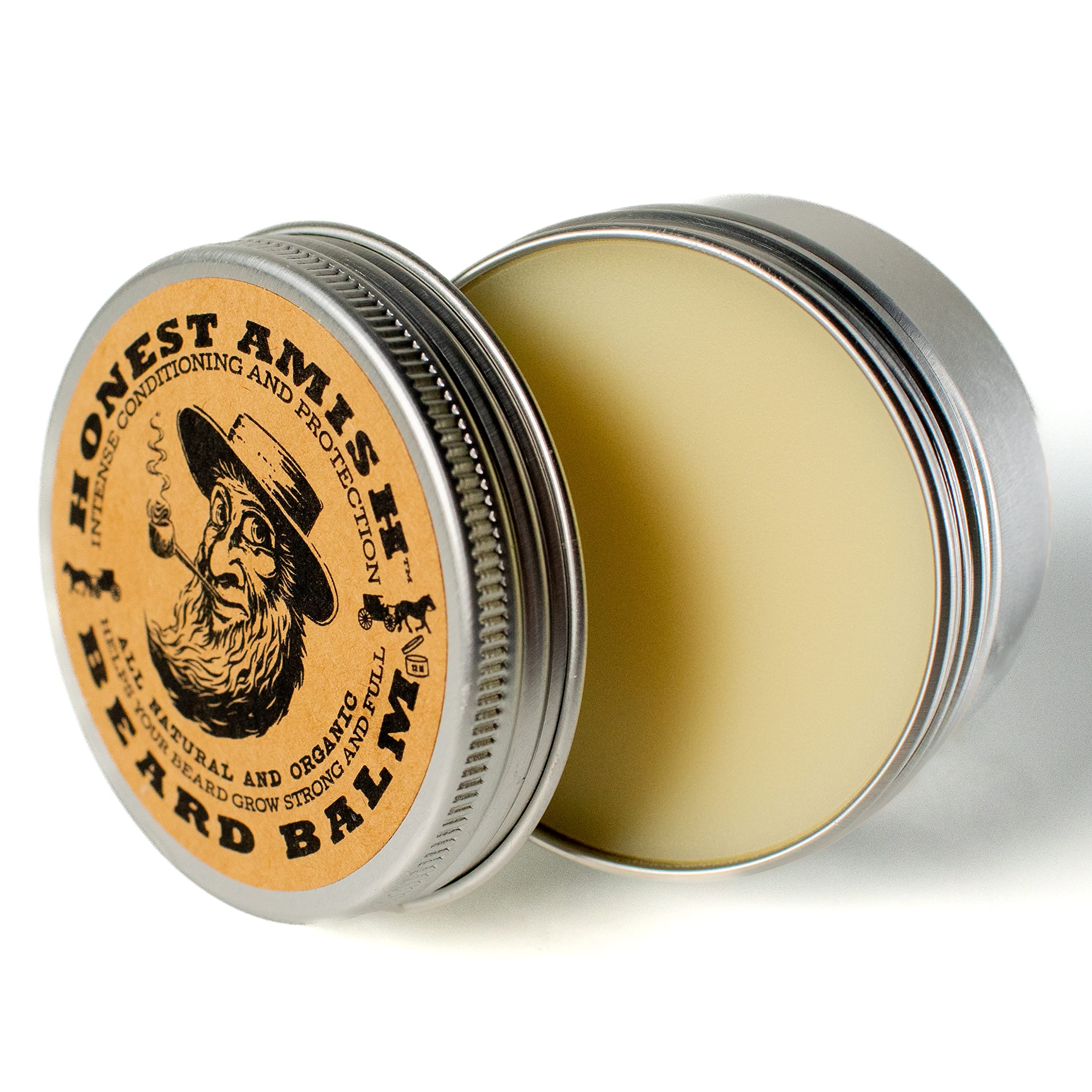 Honest Amish Balm ingredients on label highlighting natural organics.