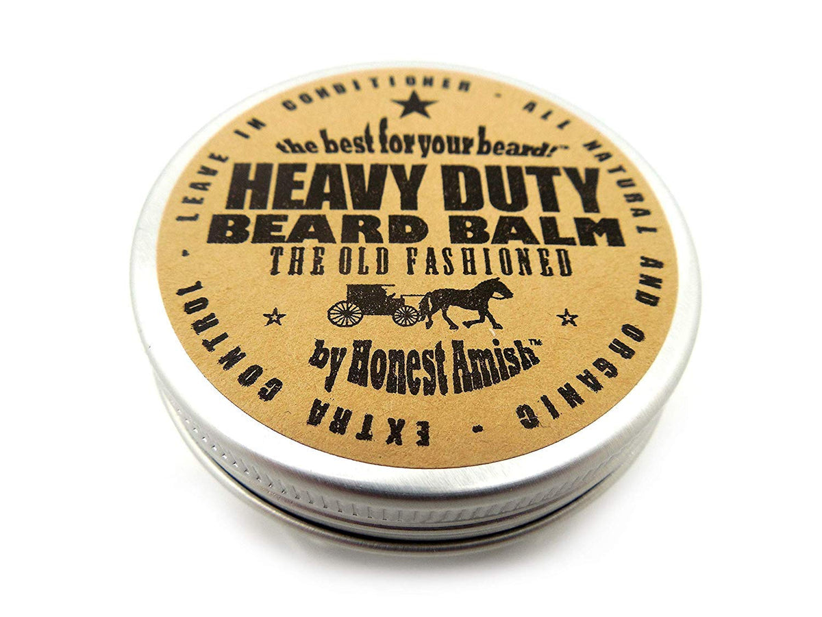 Honest Amish heavy-duty beard balm 2oz bottle front for softening and conditioning.