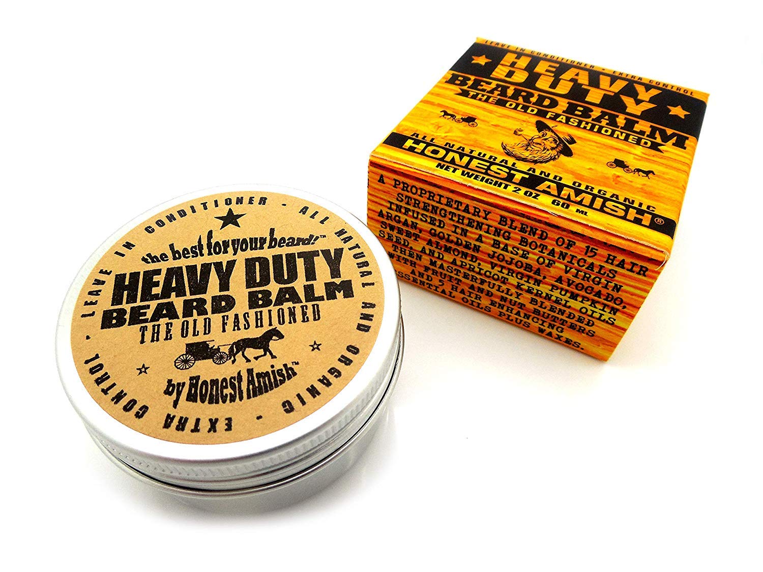 Honest Amish heavy-duty beard balm application pose showing easier styling and frizz control.