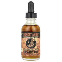 Honest Amish Premium Beard Oil 2oz bottle smooths beard and conditions skin.