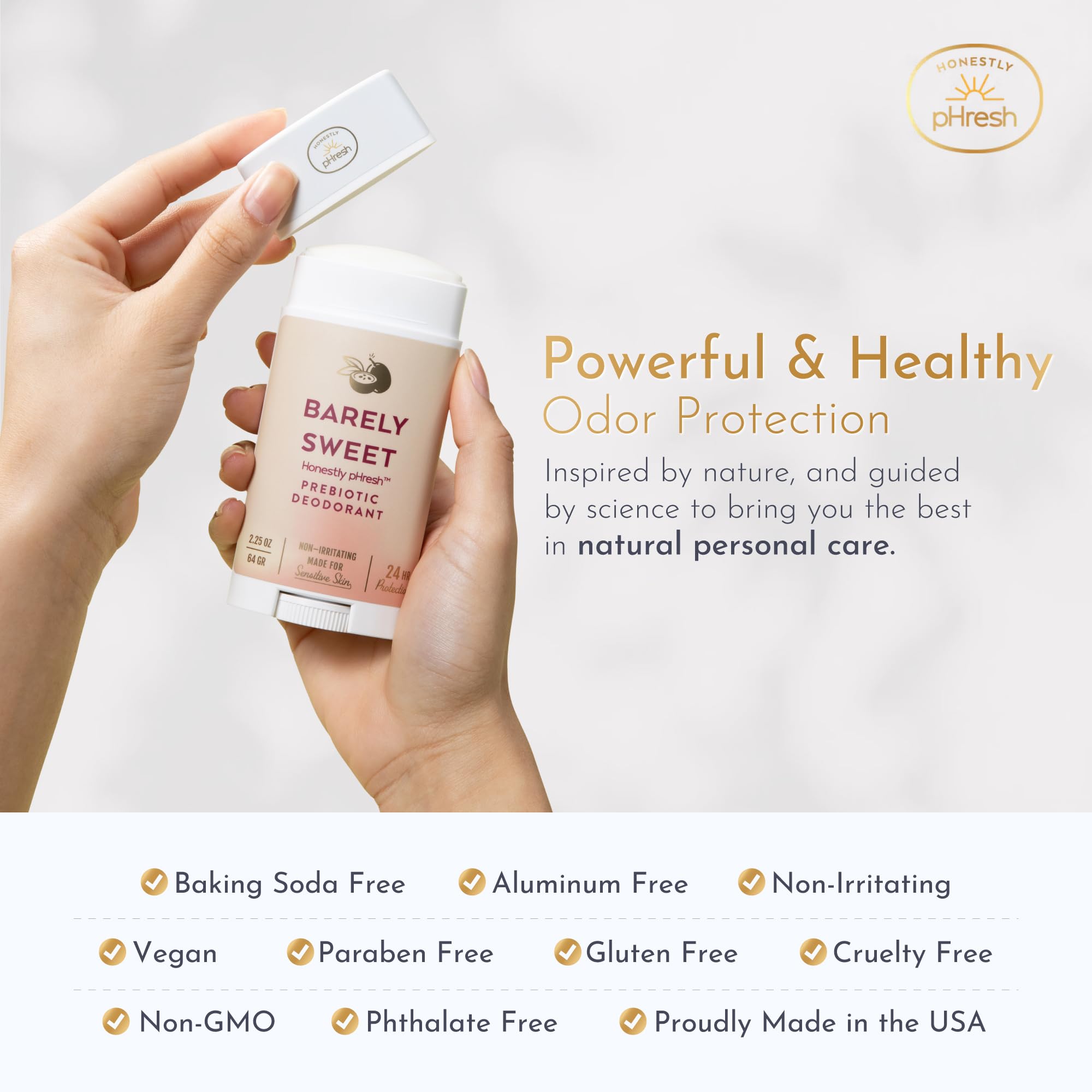 Honestly pHresh mineral and prebiotic formula supports skin balance.