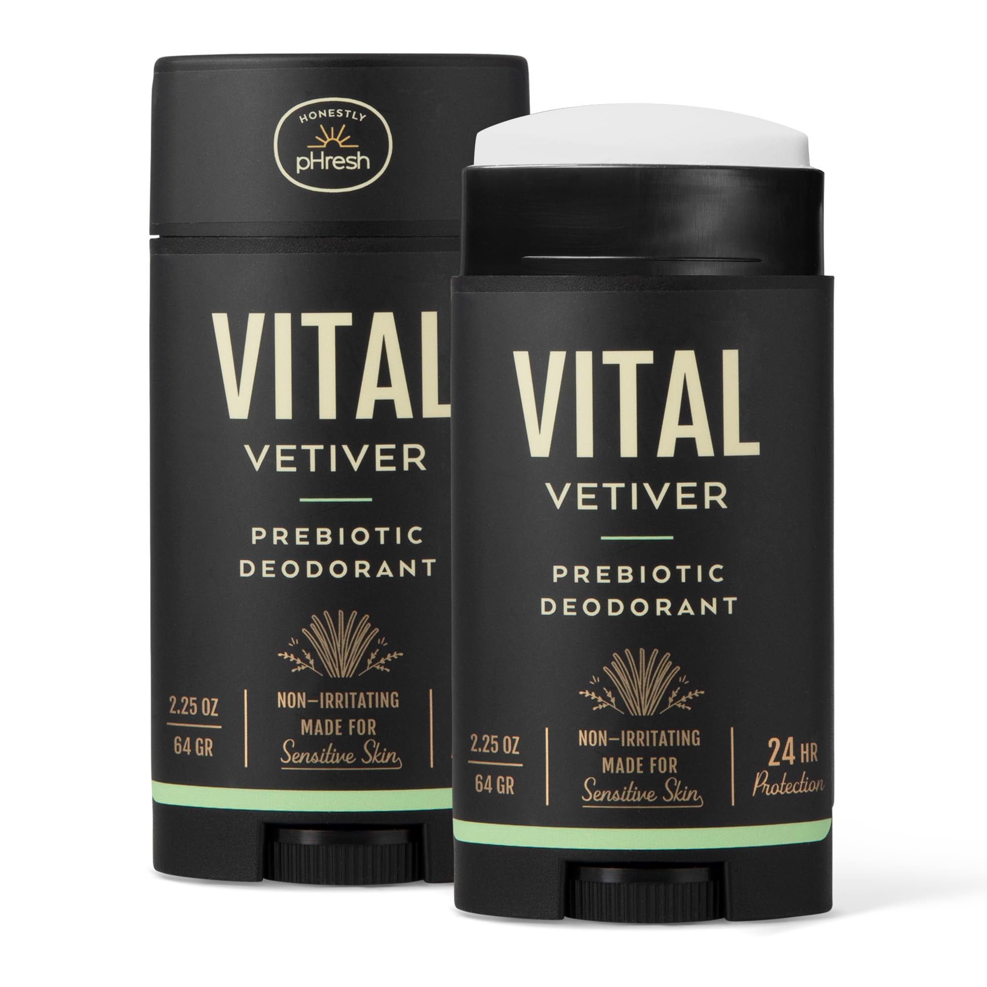 Honestly pHresh prebiotic deodorant for men with Vital Vetiver tube delivering long-lasting freshness.