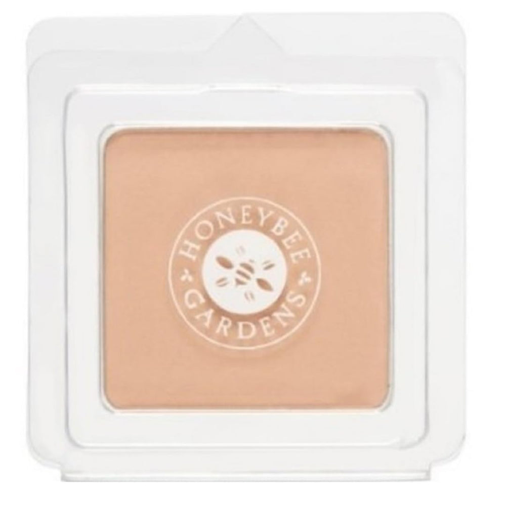 Honeybee Gardens pressed mineral powder foundation refill Malibu compact closeup demonstrates natural, adjustable coverage