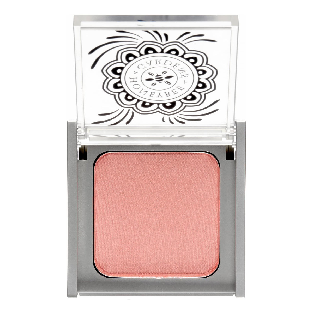 Honeybee Gardens Rendezvous blush compact shows soft neutral rose glow for everyday radiance