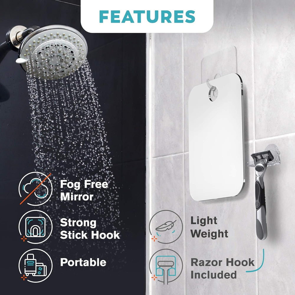 HONEYBULL flat-design shower mirror saves space in tight bathrooms.