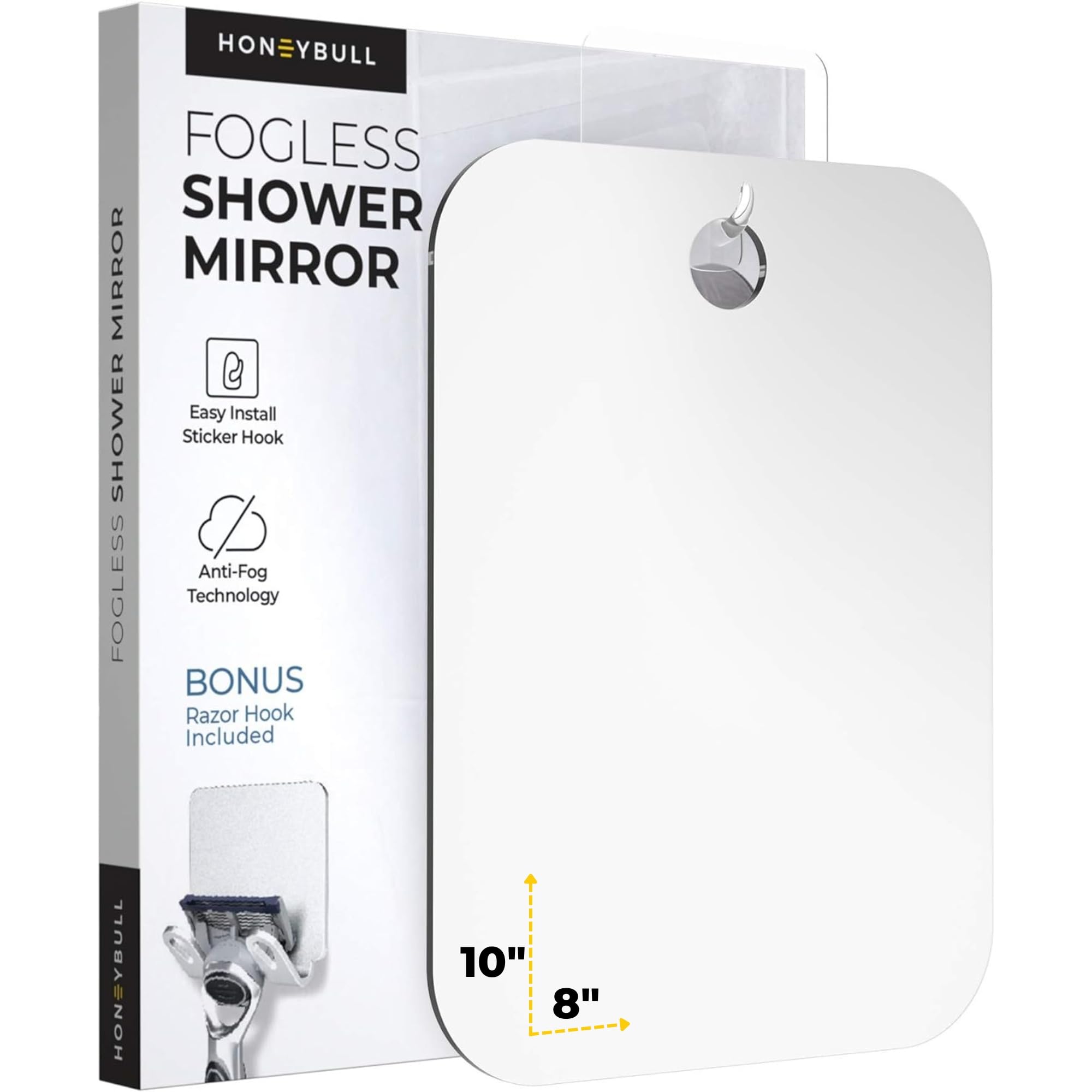 HONEYBULL fogless mirror with anti-fog coating for clear shaving in steamy showers.