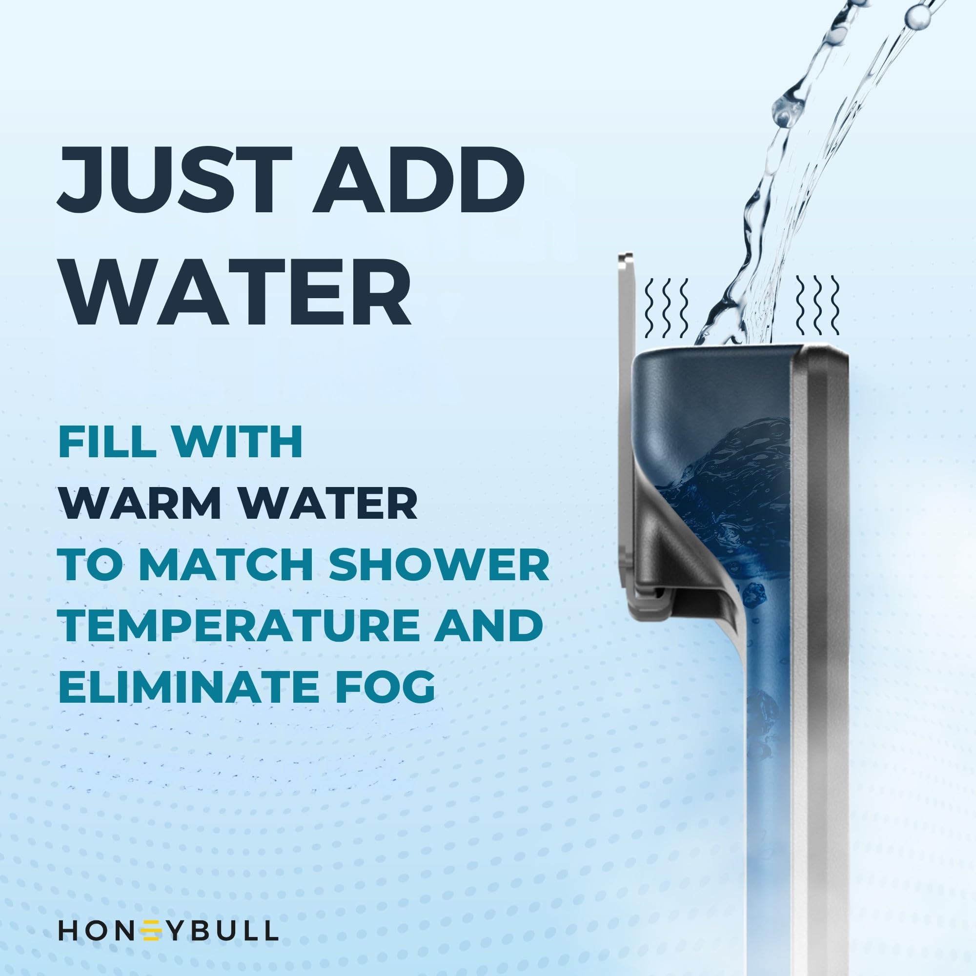 HONEYBULL mini-squeegee clears condensation after use for spotless visibility.