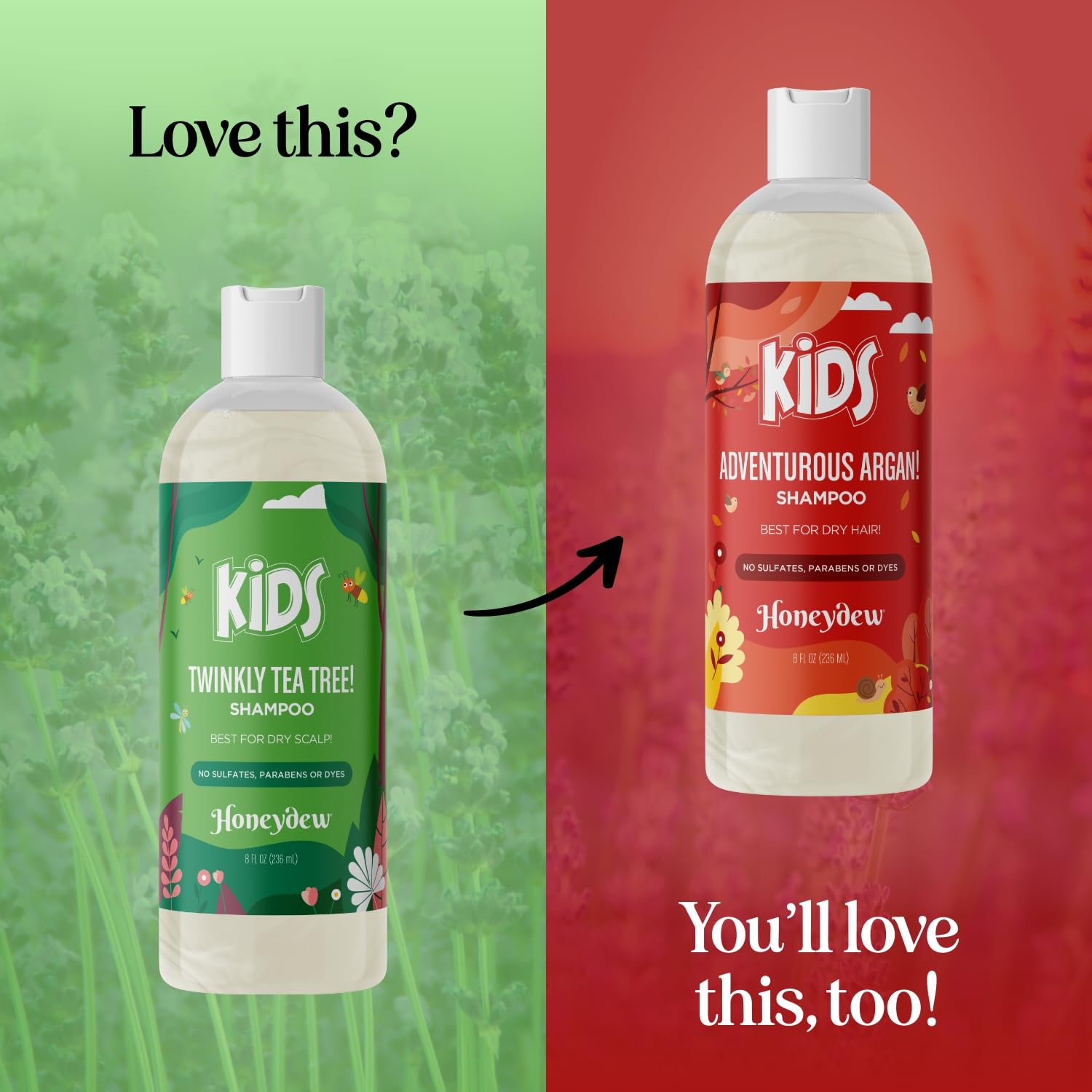 HONEYDEW cleansing kids shampoo bath-time shot conveys gentle routine and scent-friendly experience.