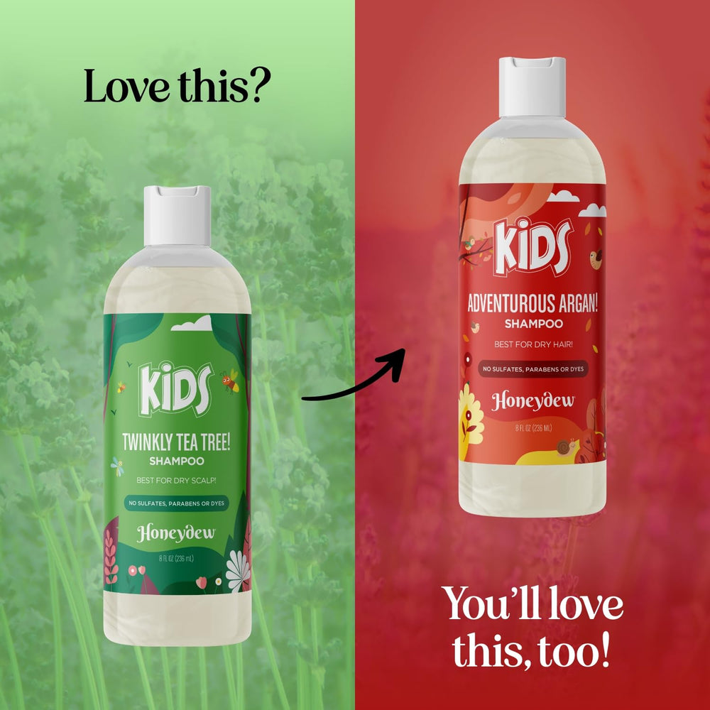 HONEYDEW cleansing kids shampoo bath-time shot conveys gentle routine and scent-friendly experience.