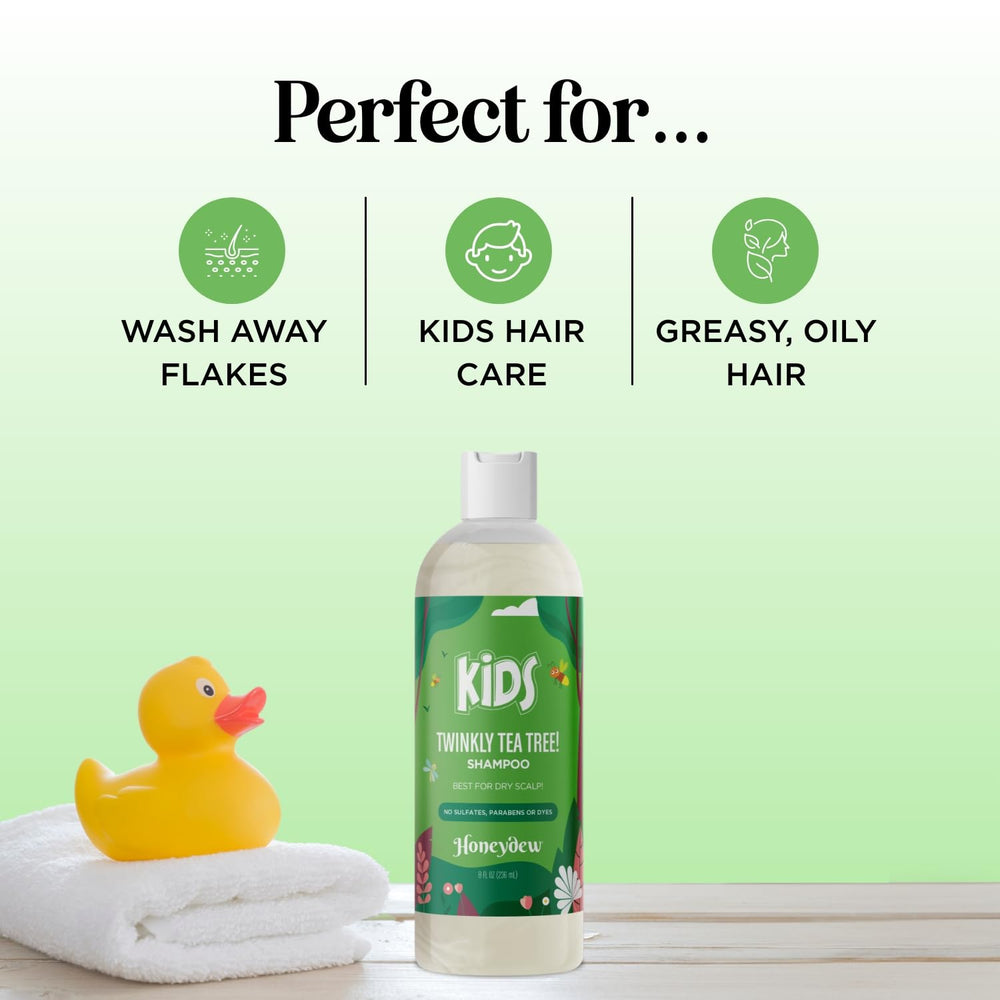 HONEYDEW cleansing kids shampoo clear bottle scene demonstrates clarifying action for scalp clarity.