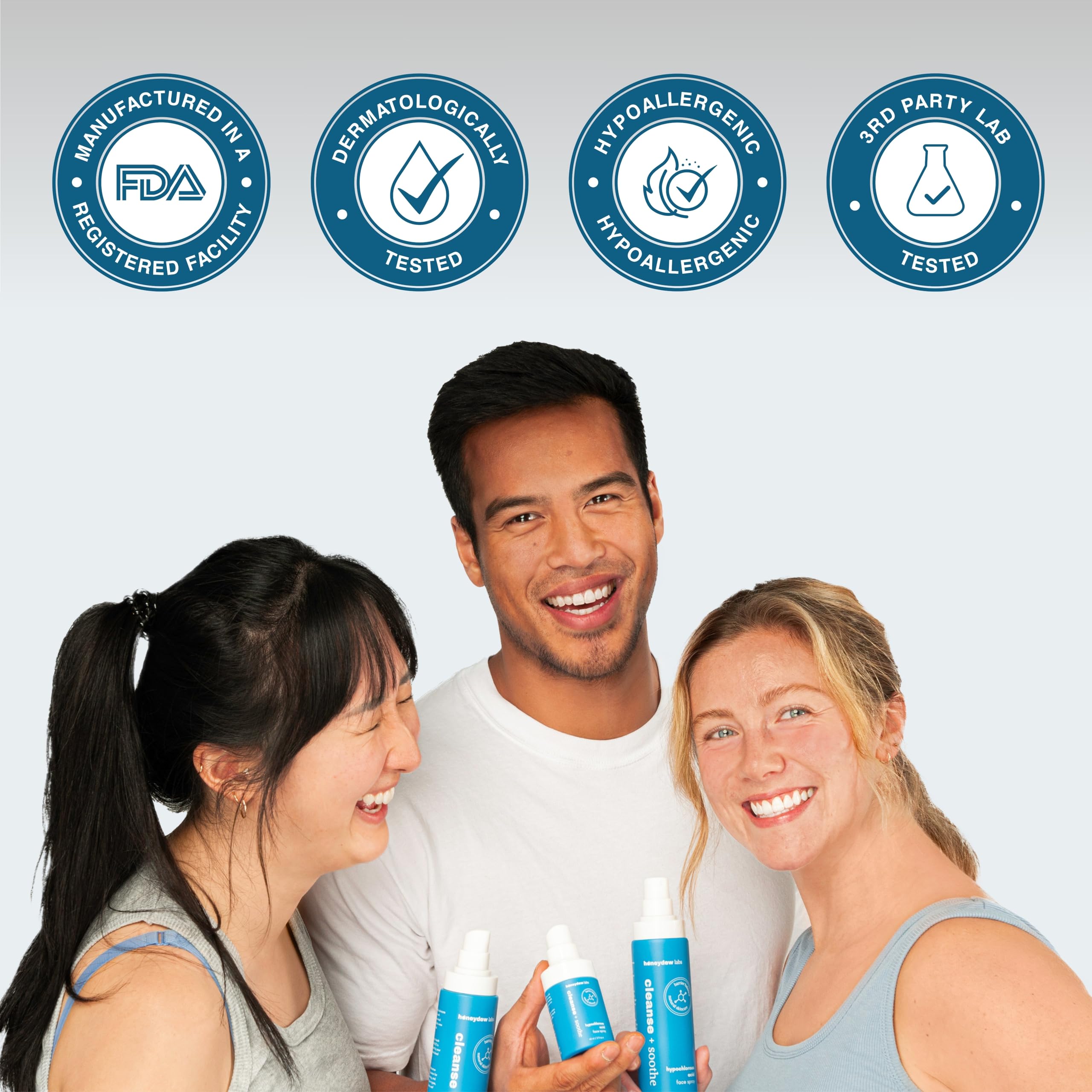 Honeydew Labs HOCl fragrance-free mist on irritated skin.