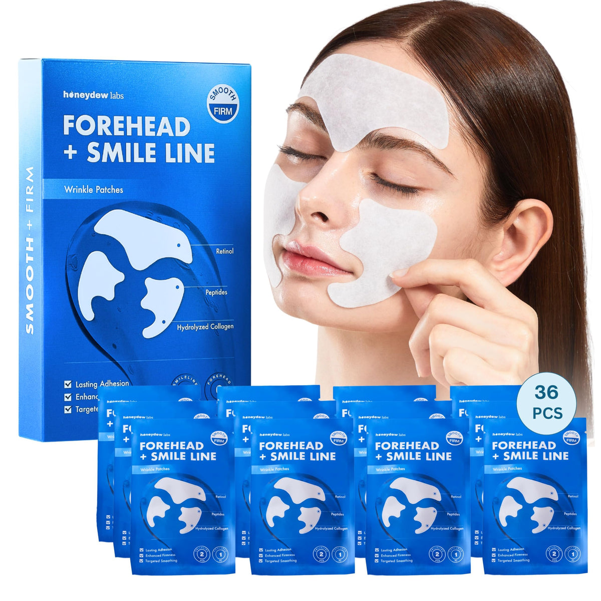 Honeydew Labs wrinkle patch forehead closeup for hydrating smoothing overnight care
