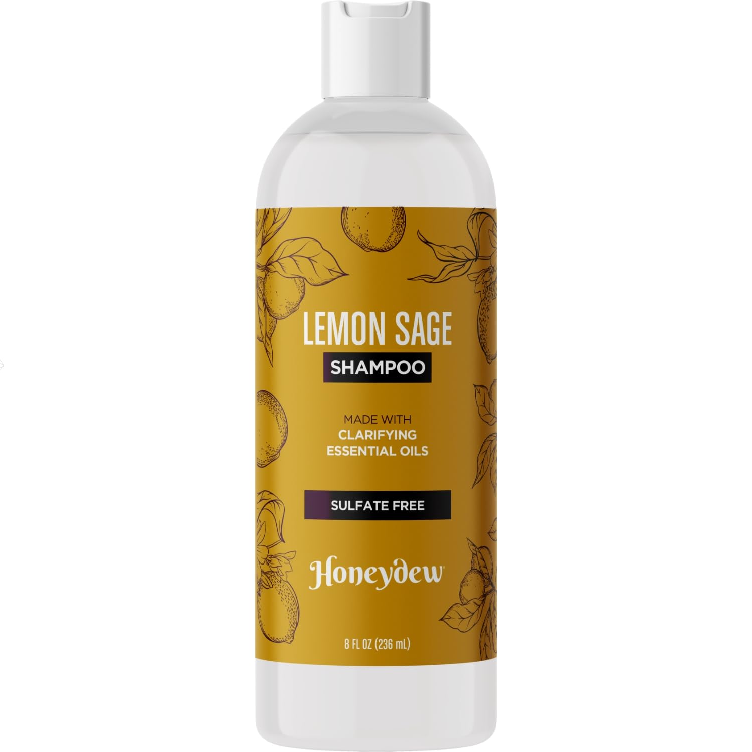 Honeydew Lemon Sage Shampoo bottle closeup for refreshing scalp cleansing.