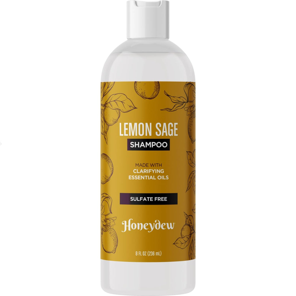 Honeydew Lemon Sage Shampoo bottle closeup for refreshing scalp cleansing.
