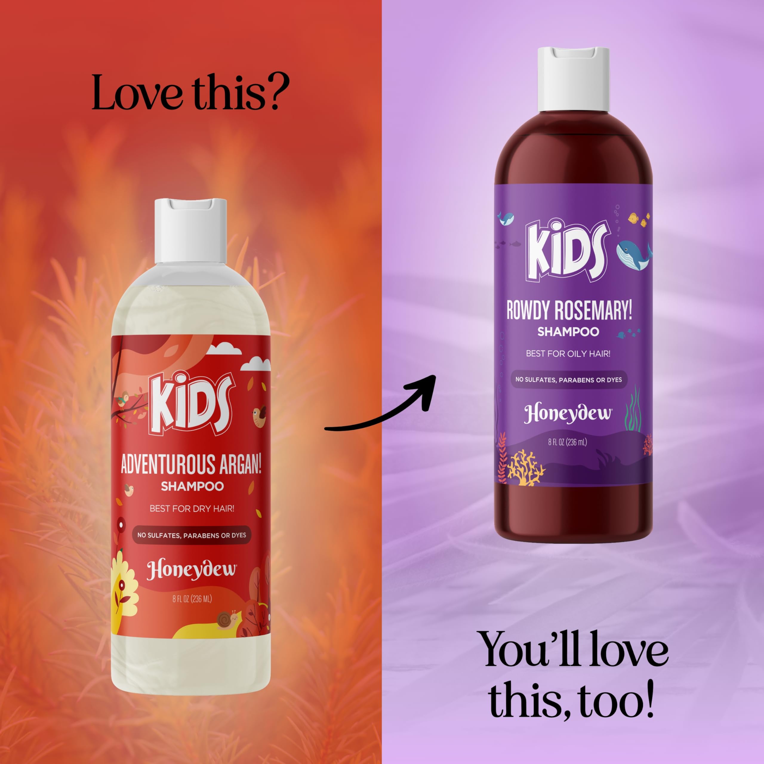 Honeydew Nourishing Kids Shampoo packaging emphasizes plant-based formula.