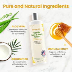 Honeyskin aloe vera illustration showing soothing natural ingredients for irritation relief.