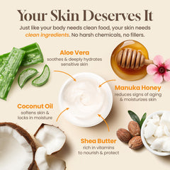 Honeyskin bathroom shelf scene with soothing skincare for sensitive skin