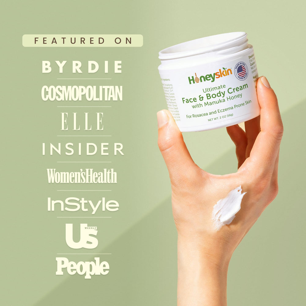 Honeyskin Ingredient blend photo highlights aloe, shea, coconut for nourishing skin.