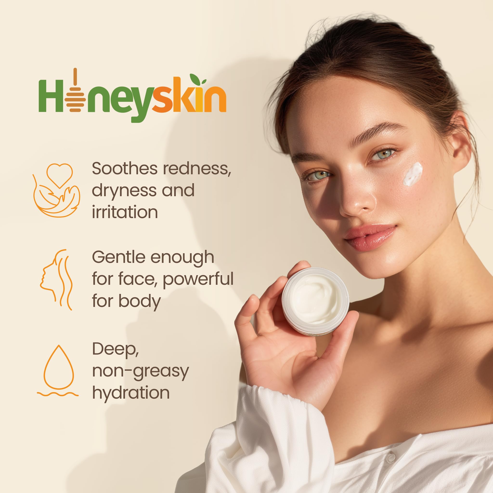 Honeyskin Manuka Honey Cream Jar close-up highlighting deep hydration and skin comfort