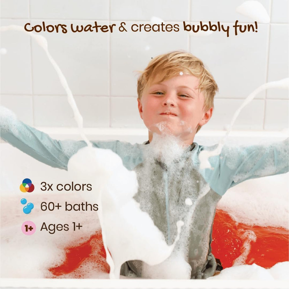 Honeysticks Kids Bubble Bath red bottle creates vibrant bath color