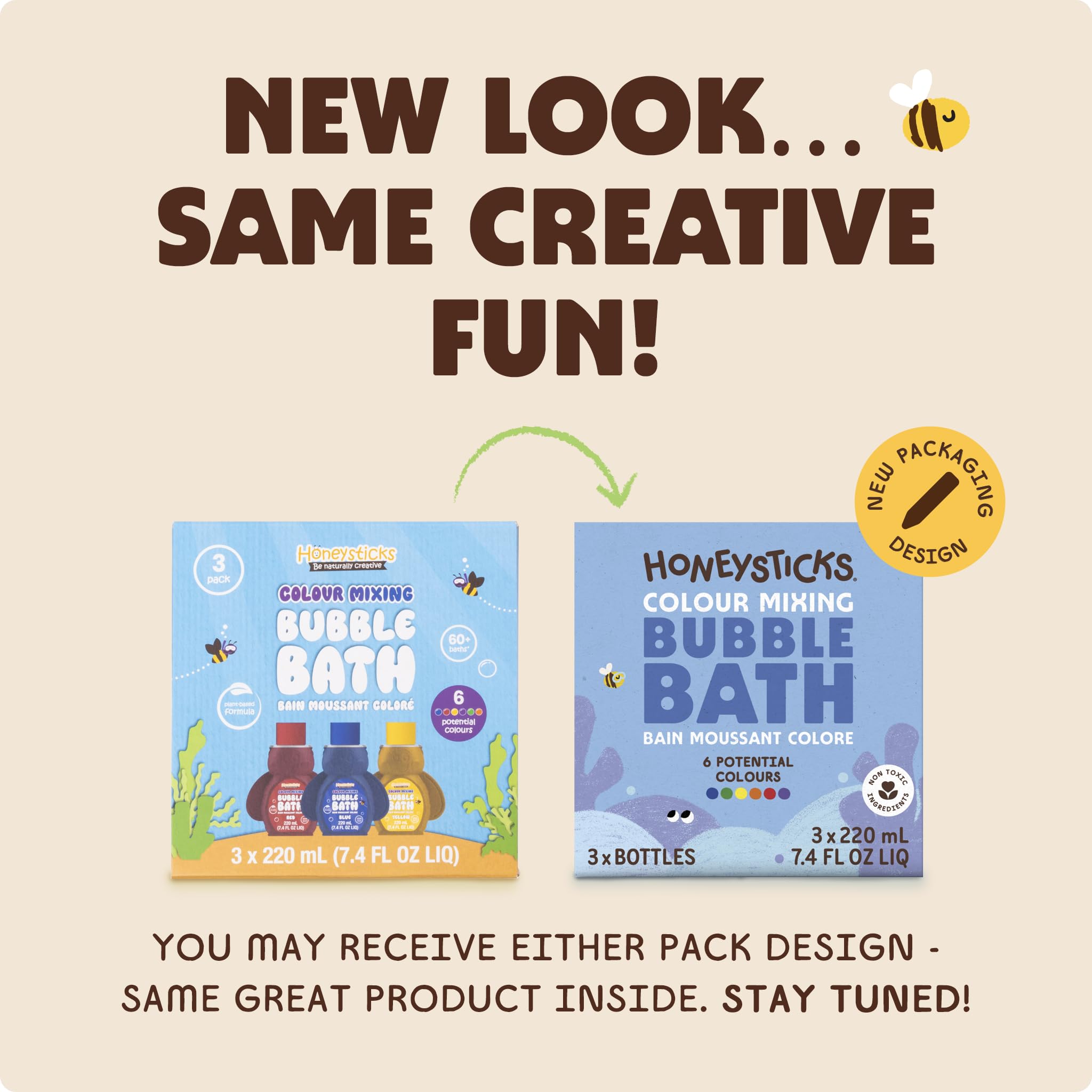 Honeysticks super foaming bubbles create big, long-lasting bath play