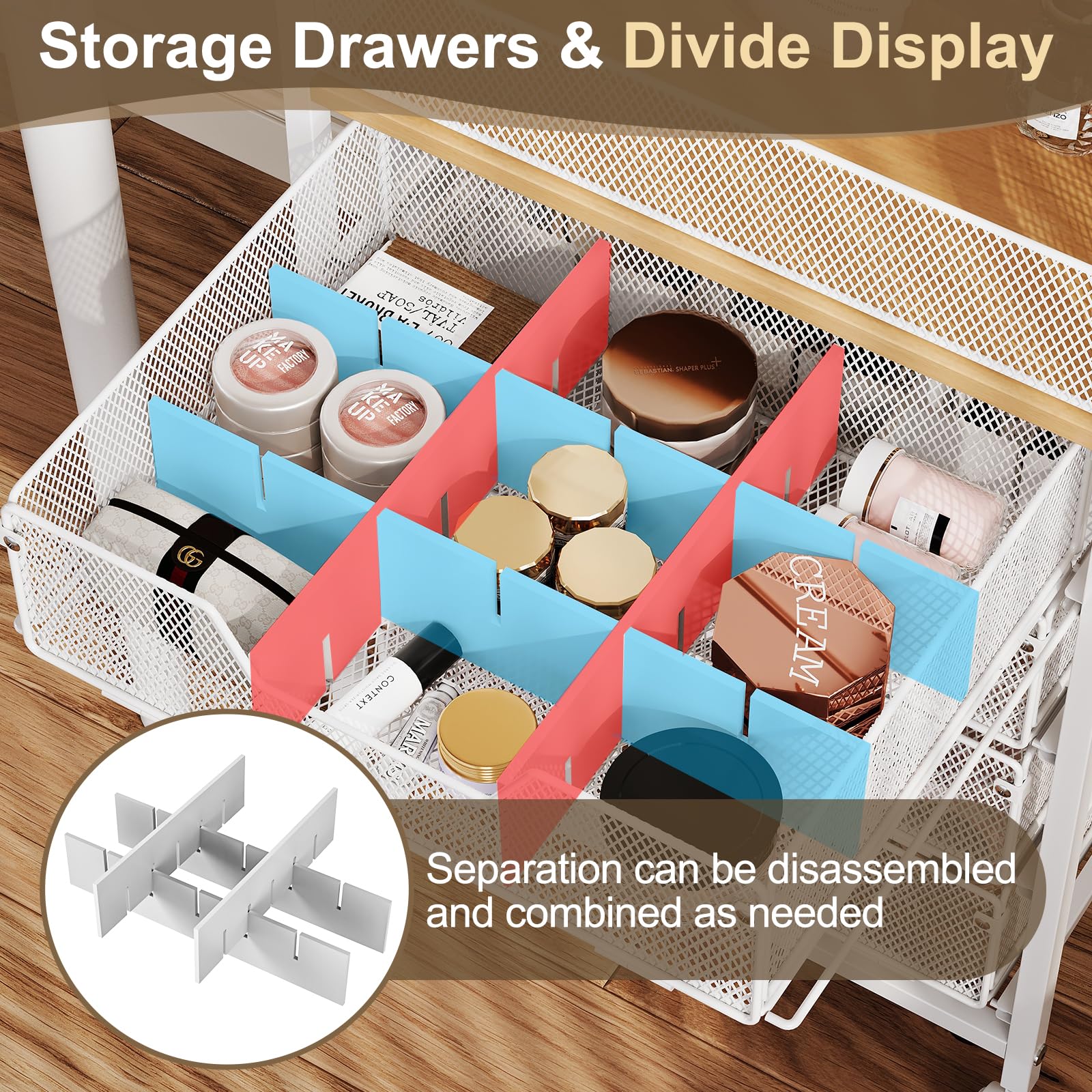 Hongtamoya Makeup Cart with 360-degree wheels for flexible mobile setup and easy repositioning.