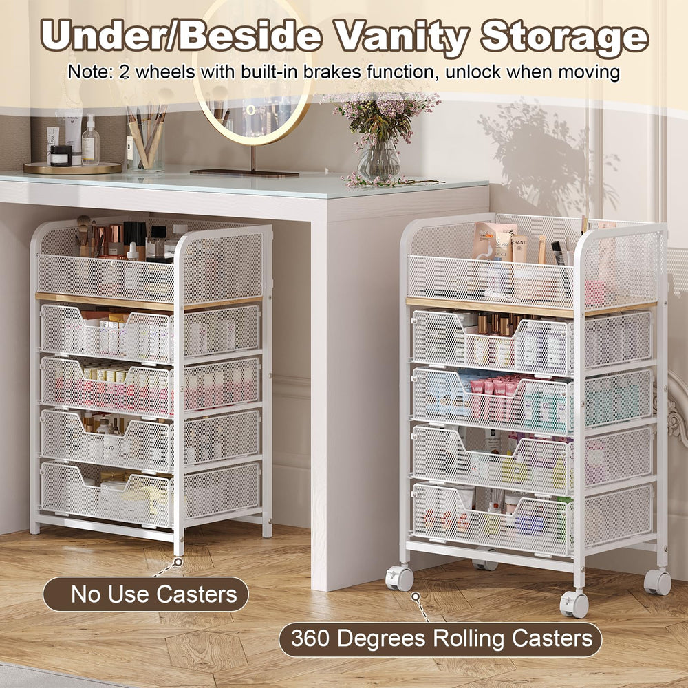 Hongtamoya Makeup Cart front-brake casters keep the trolley steady during use.
