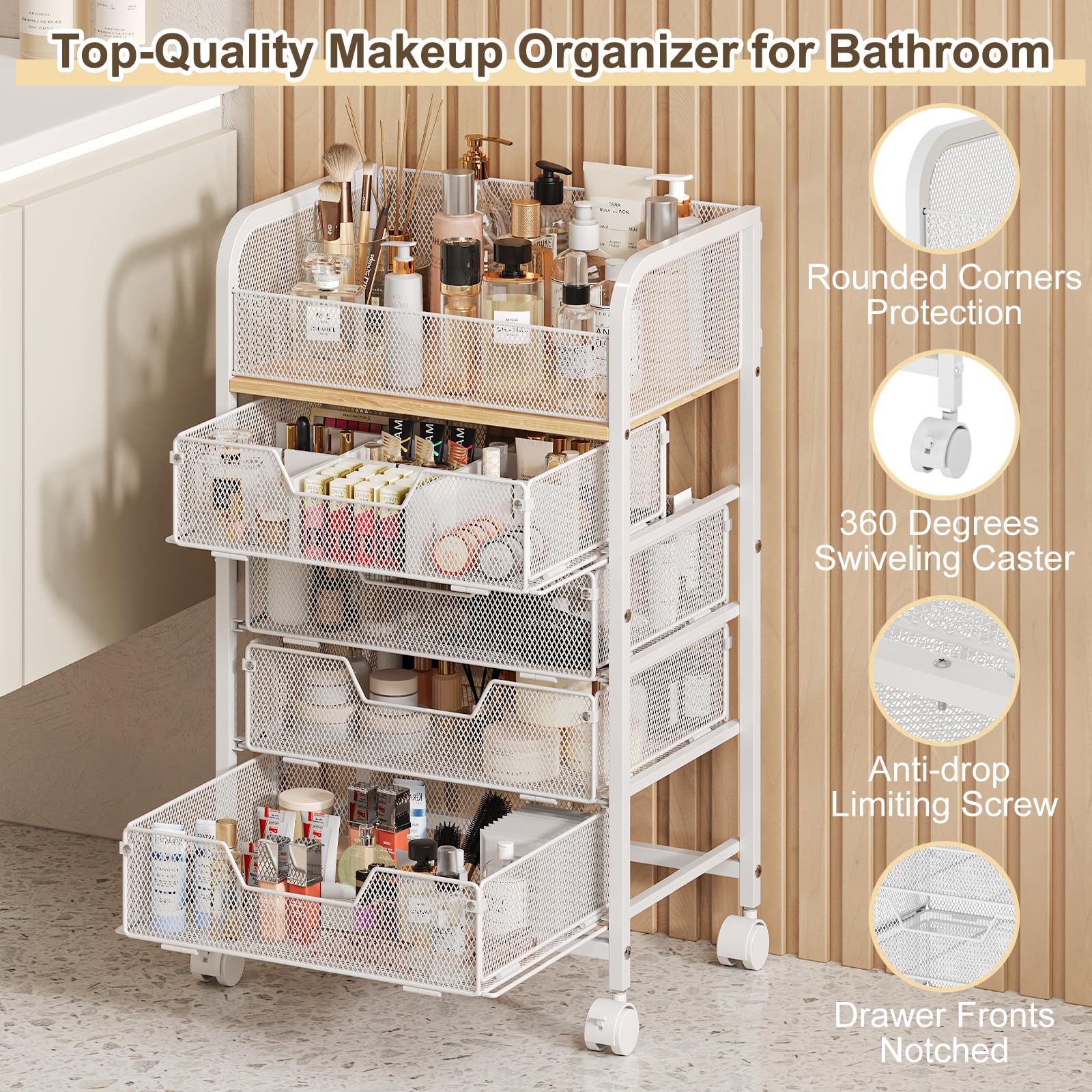 Hongtamoya Makeup Cart made of MDF and steel blends durability with lightweight maneuverability.