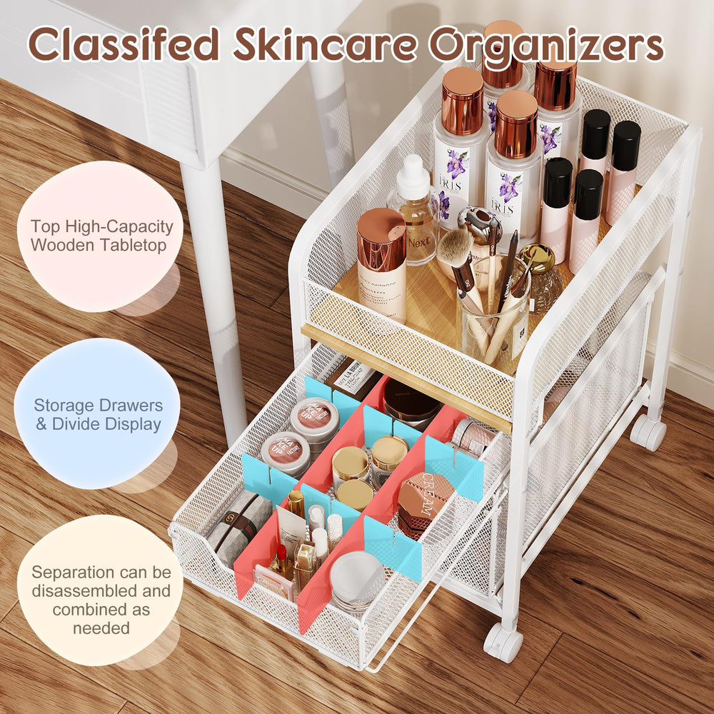Hongtamoya rolling makeup cart dividers separate lipsticks perfumes and polishes neatly