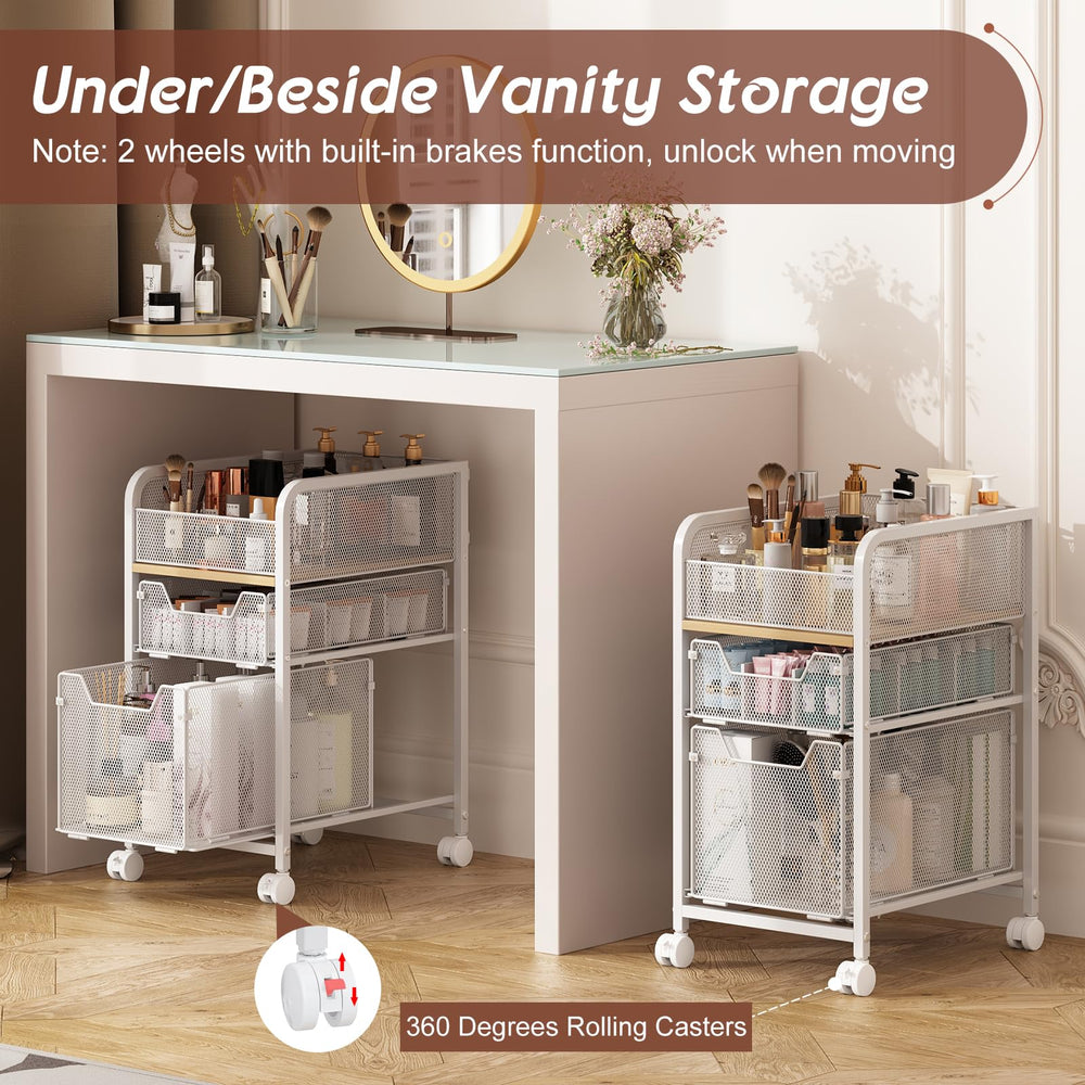 Hongtamoya rolling makeup cart swivels with brakes for stable vanities and workspaces