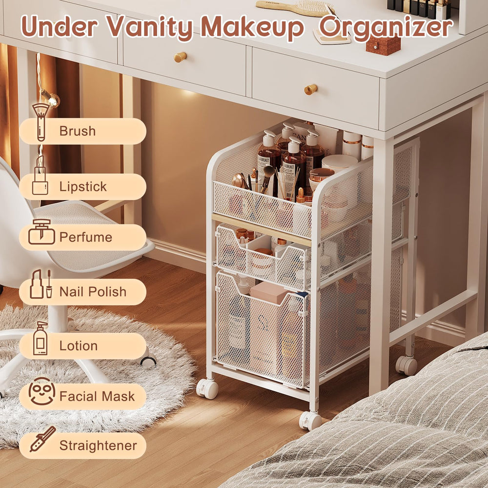 Hongtamoya vanity setup cart moves beside mirror for easy touchups