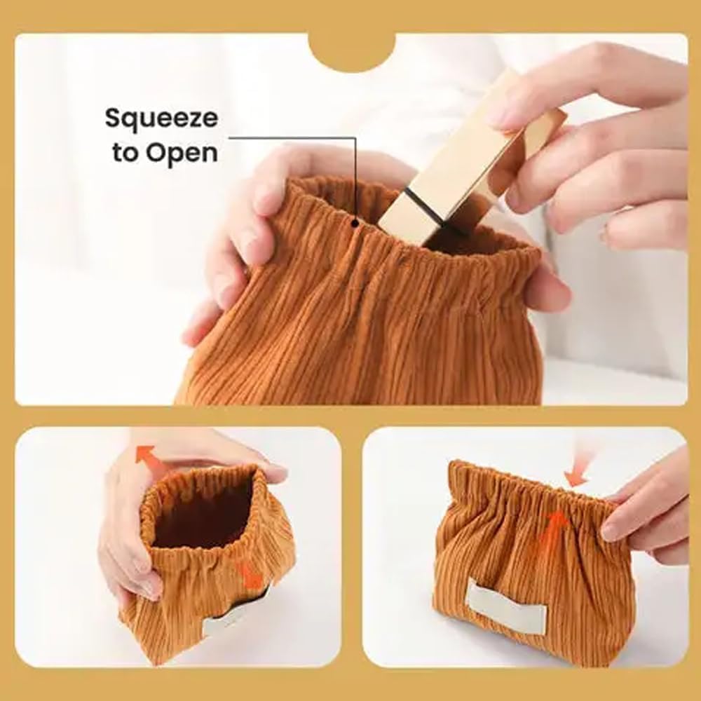 Honitty corduroy elastic storage bag dimension details show compact size 5.1x2x4.7 inches