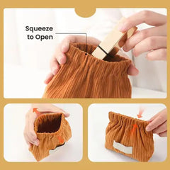 Honitty corduroy elastic storage bag dimension details show compact size 5.1x2x4.7 inches