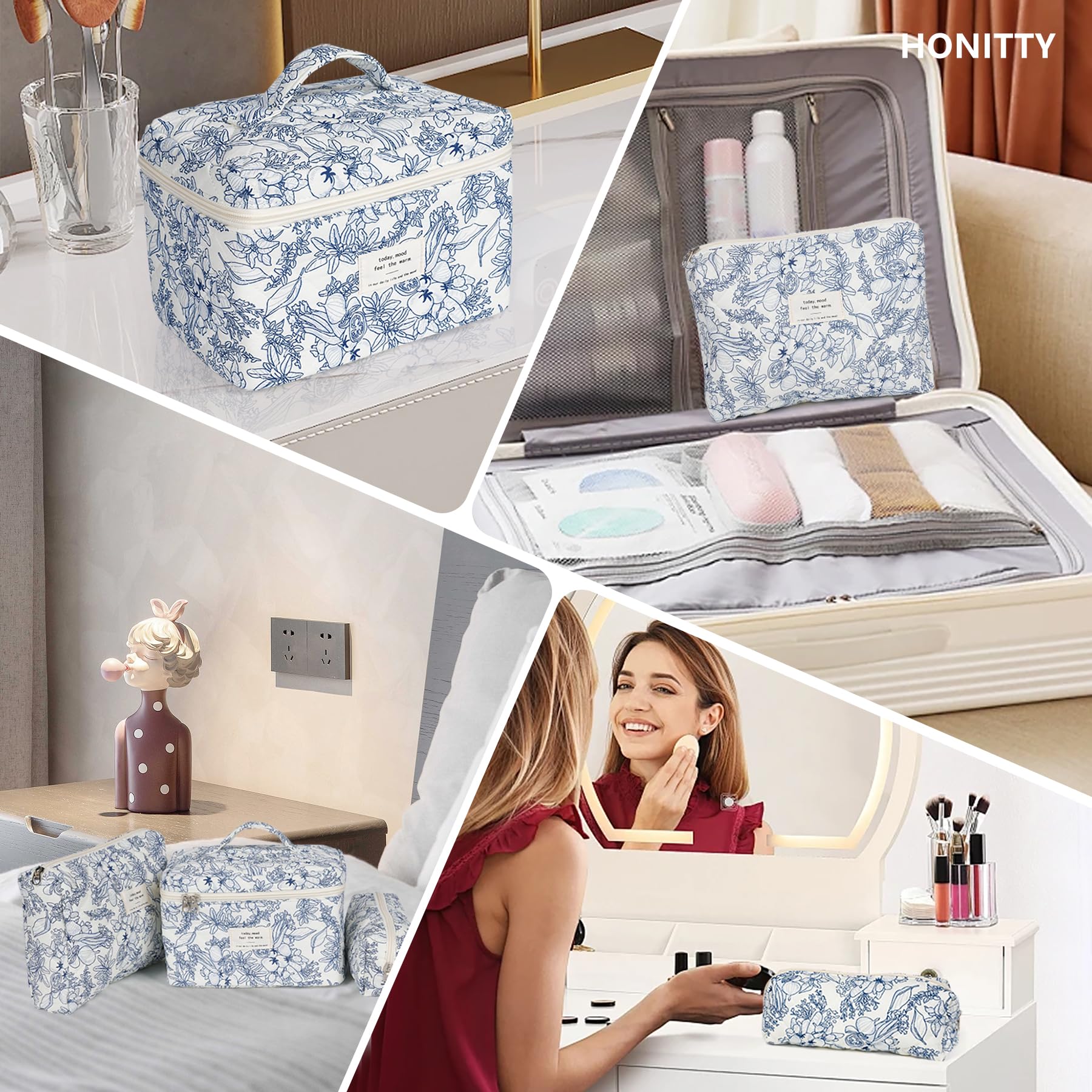 Honitty cosmetic bag interior organization showing compartments