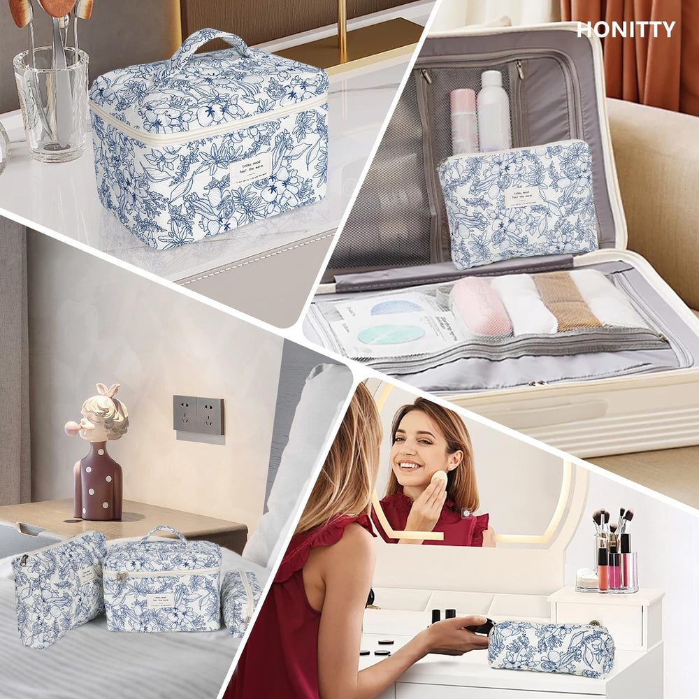 Honitty cosmetic bag interior organization showing compartments