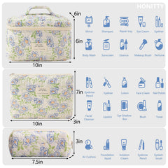 Honitty cosmetic bag travel set provides compact storage for skincare and brushes.