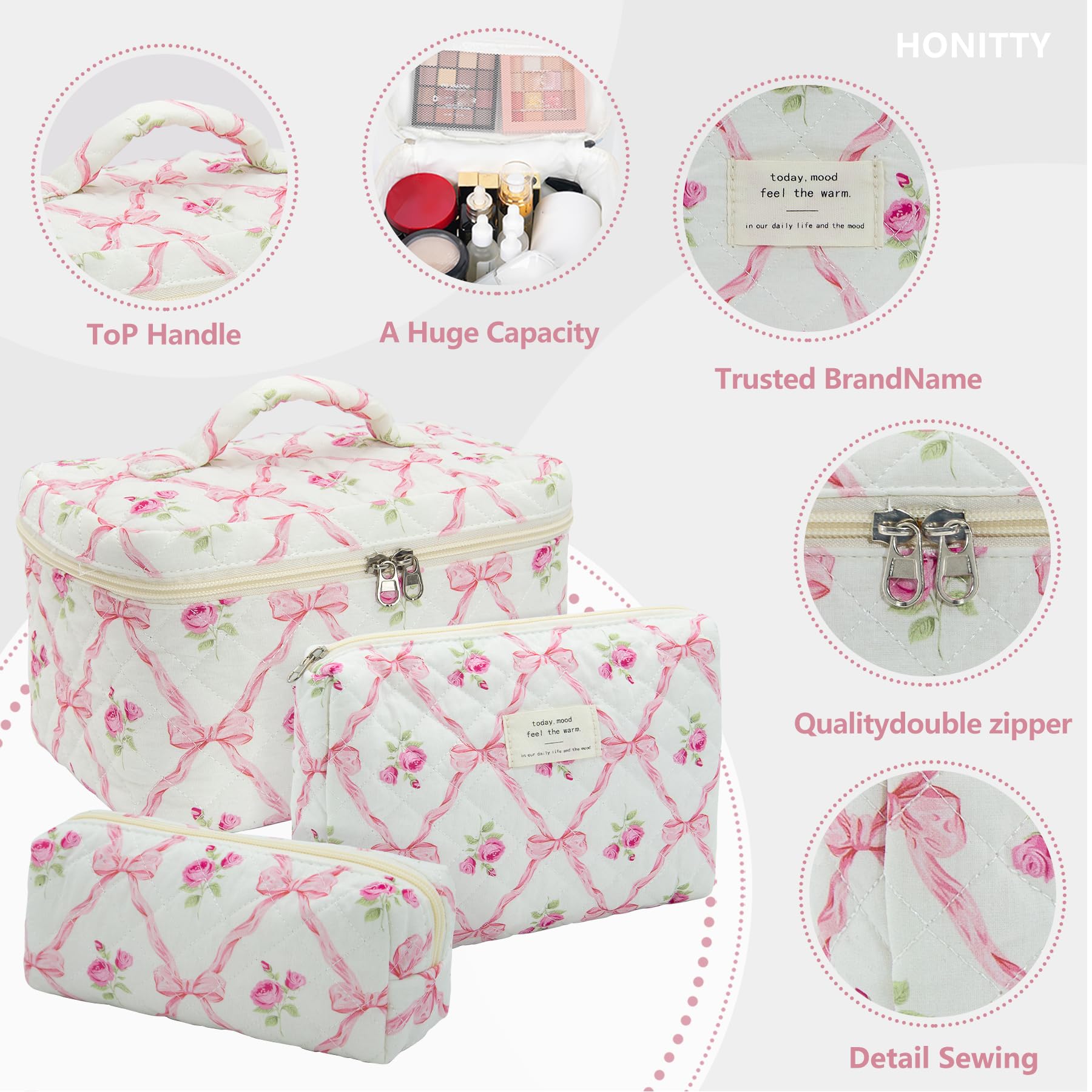 honitty cotton makeup bag folded flat fits easily in luggage.