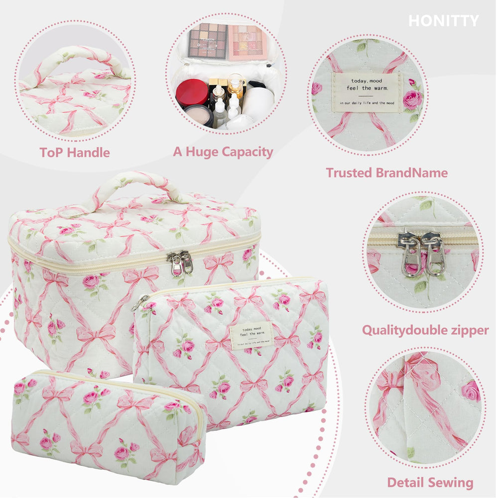 honitty cotton makeup bag folded flat fits easily in luggage.