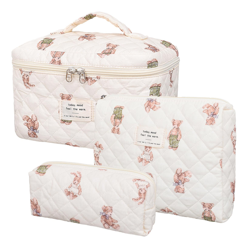 Honitty floral makeup bag front exterior shows quilted design for stylish daily organization.