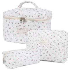 Honitty floral quilted makeup bag set with large rose pattern for organized travel.