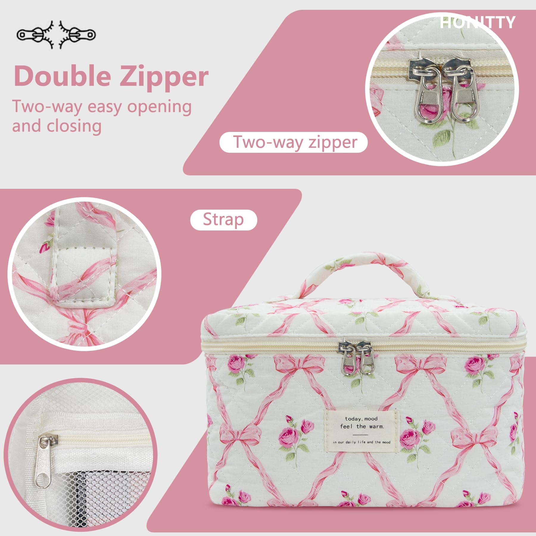 honitty floral travel bag durable zip keeps contents secure on trips.