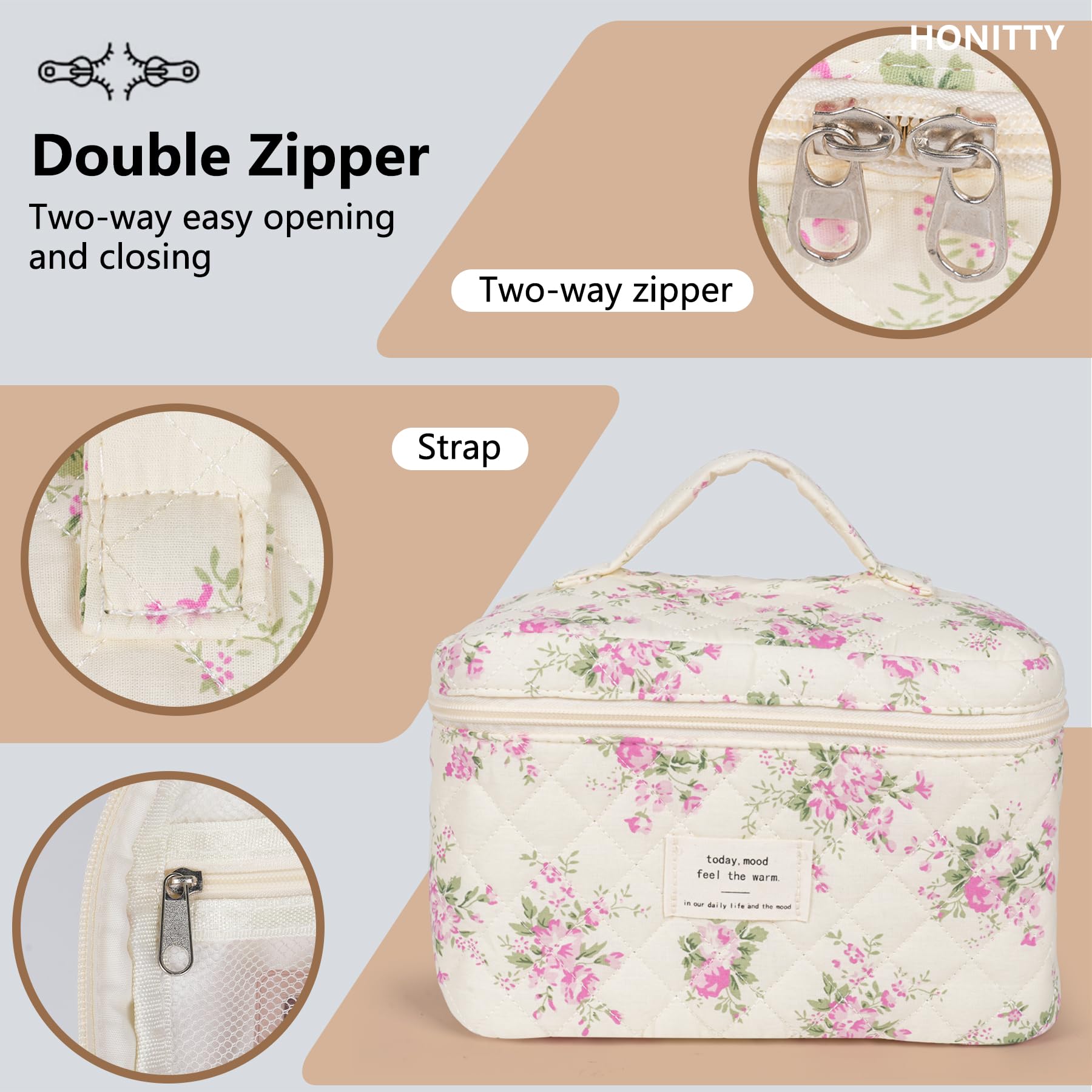 Honitty floral travel toiletry bag compact view highlights easy packing in luggage