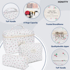 Honitty lightweight foldable cotton makeup bag for compact packing in suitcase.